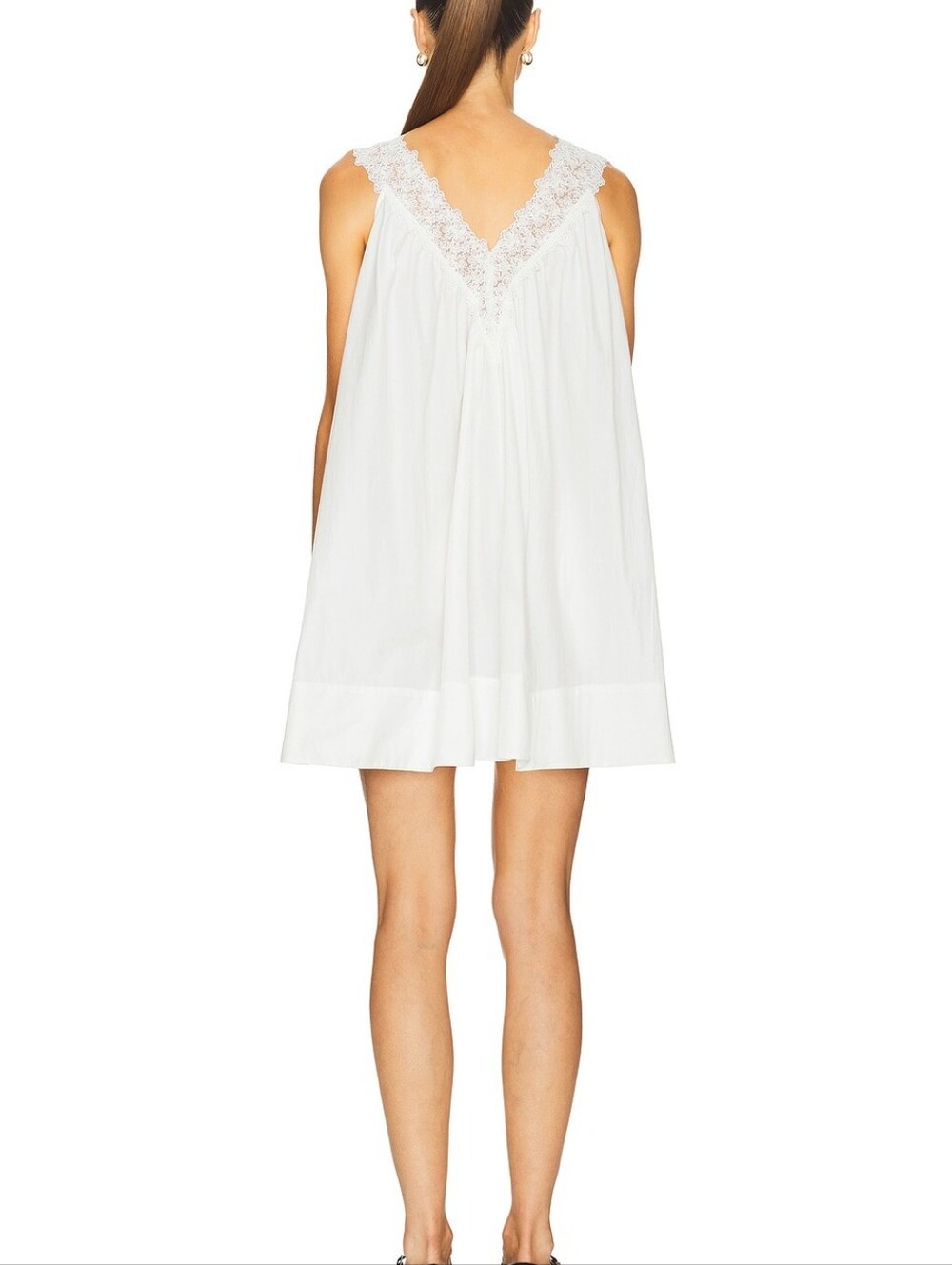 Helsa Mini Dress With Lace in Tech Poplin in White - Picture 3 of 11